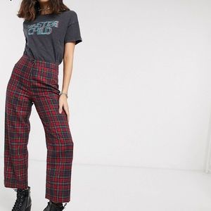 ASOS design check pants straight leg high waist